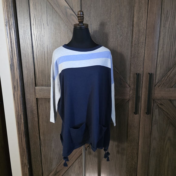 Lilly Pulitzer Sweaters - Navy and Light Blue Striped Sweater with Tassels